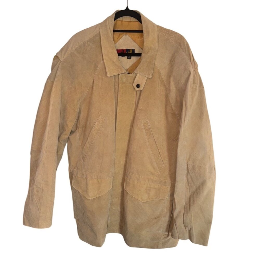 Vintage Johnny Jordan  XXL Genuine Tan Suede Leather Chore Coat Barn Jacket Big